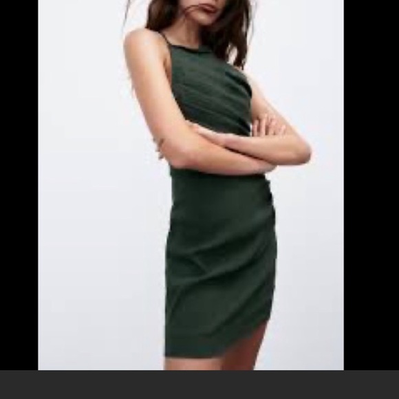 Zara Green Bodycon Linen Blend Draped Mini Dress Sleeveless - Picture 1 of 5